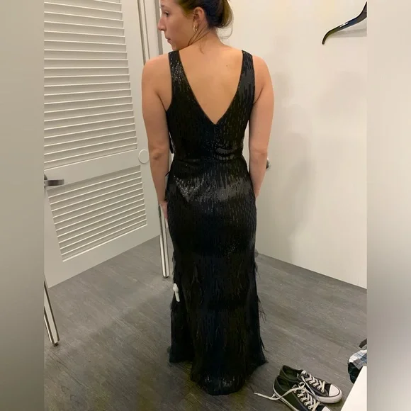 WORN ONCE - Black Plunge Sequin Dress - Picture 3 of 12